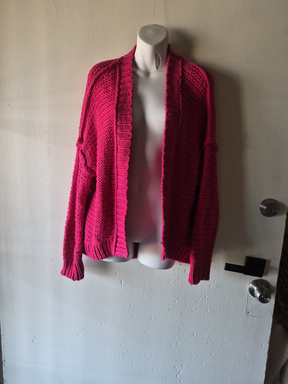 Bright Pink Open-Front Women's Chunky Knit Cardigan
